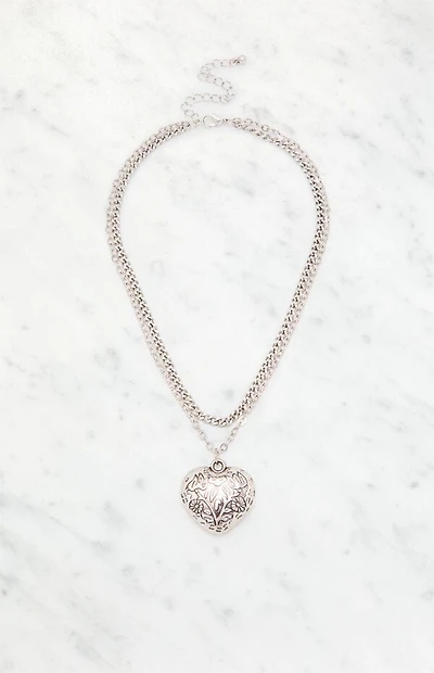 LA Hearts Etched Heart Layered Necklace