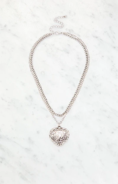 LA Hearts Etched Heart Layered Necklace