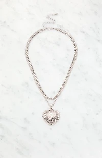 LA Hearts Etched Heart Layered Necklace