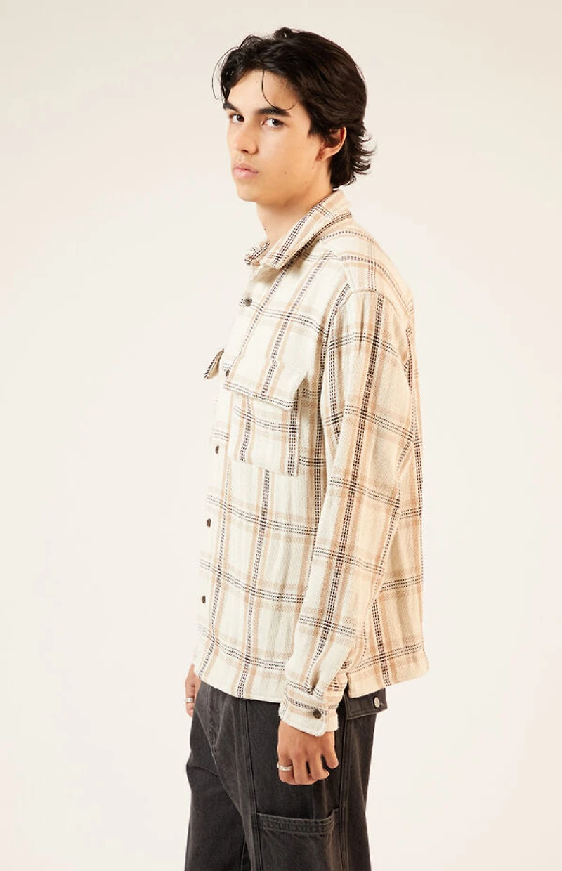 Pacsun Cream Tweed Plaid Overshirt