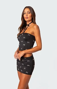Edikted Rhinestone Bow Tube Top