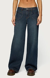 Edikted Heart Pockets Low Rise Baggy Jeans