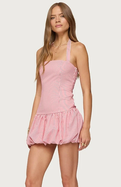 Edikted Pinstripe Bubble Skirt Mini Dress