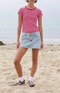 John Galt Red Hailie Striped Short Sleeve Crop Top