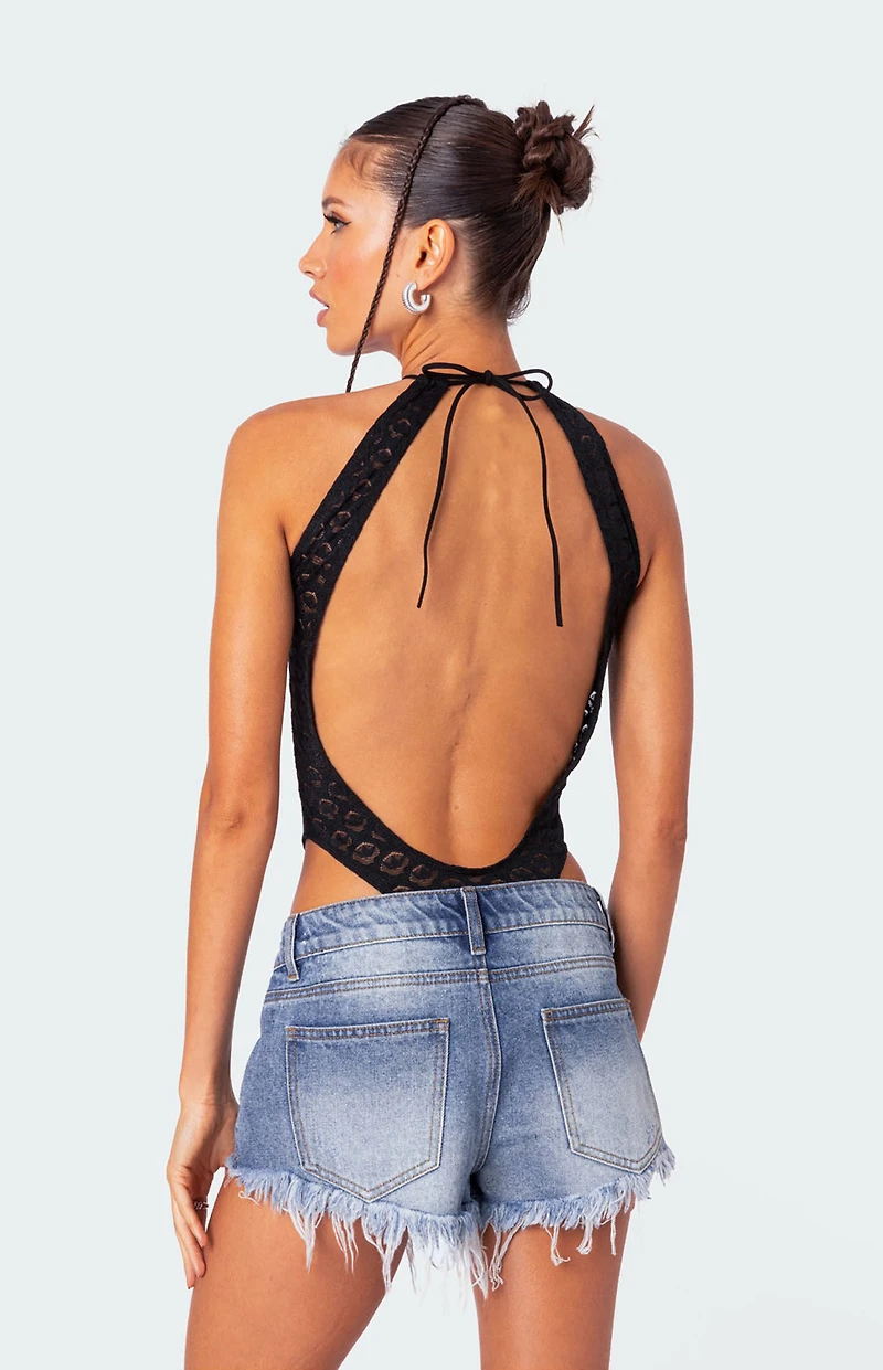 Edikted Sheer Lace Open Back Bodysuit