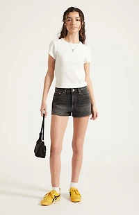 Pacsun Ivy High Waisted Denim Festival Shorts Contrast Stitch Black