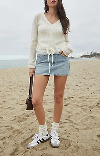 John Galt White Button Front Tie Cardigan