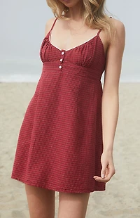 John Galt Burgundy Plaid Embry Mini Dress