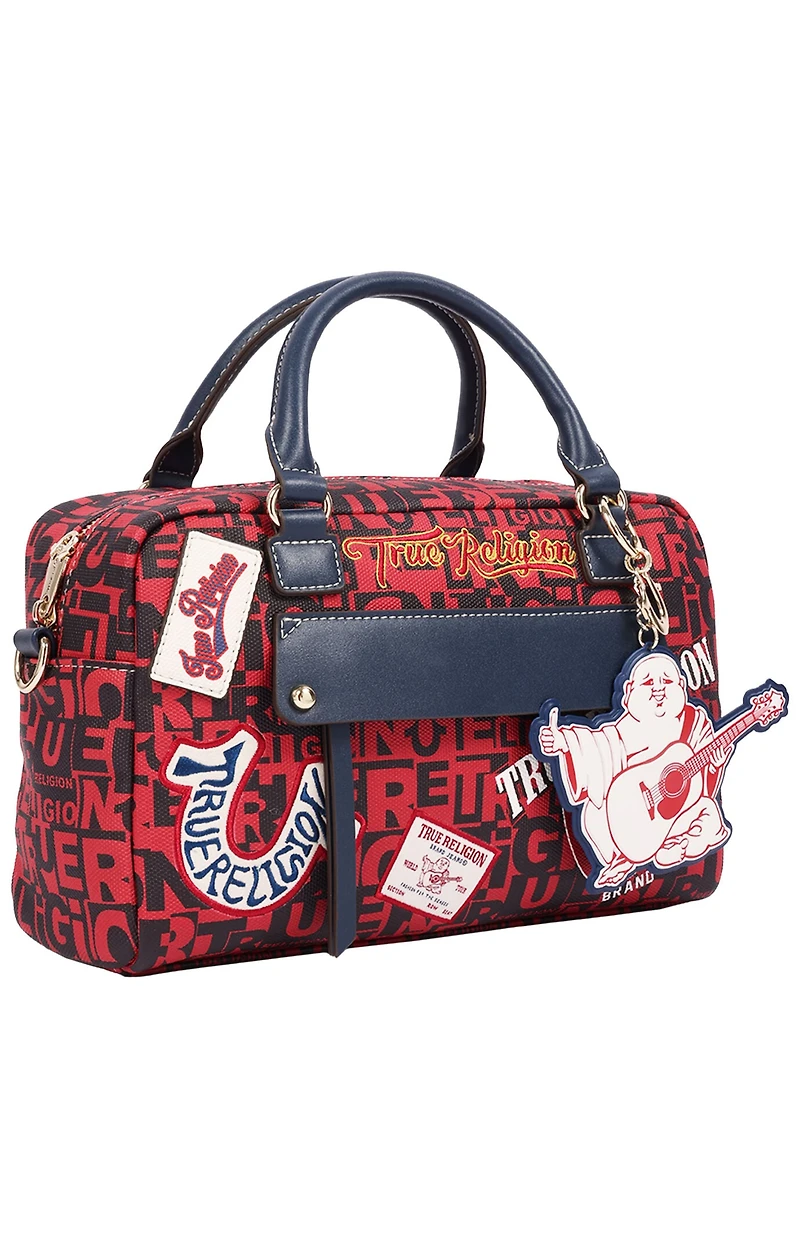 True Religion Red Multi Patch Graphic Satchel Bag