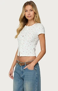 Edikted Odella Floral Ribbed Button Up Top