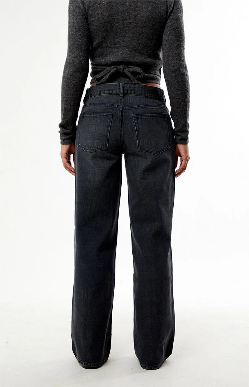 Pacsun Casey Low Rise Baggy Jeans Tonal Plaid Washed Black