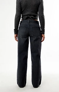 Pacsun Casey Low Rise Baggy Jeans Tonal Plaid Washed Black