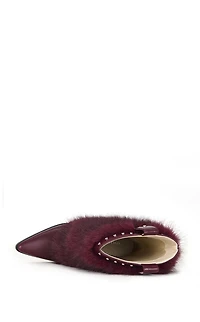 AZALEA WANG Women's Violetta Burgundy Faux Fur Western Booties