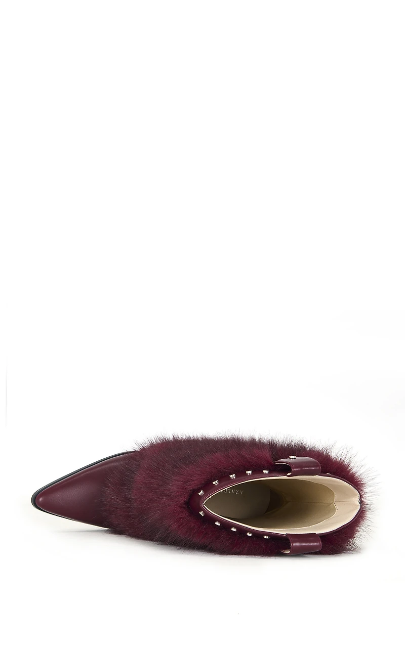 AZALEA WANG Women's Violetta Burgundy Faux Fur Western Booties