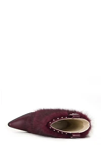 AZALEA WANG Women's Violetta Burgundy Faux Fur Western Booties