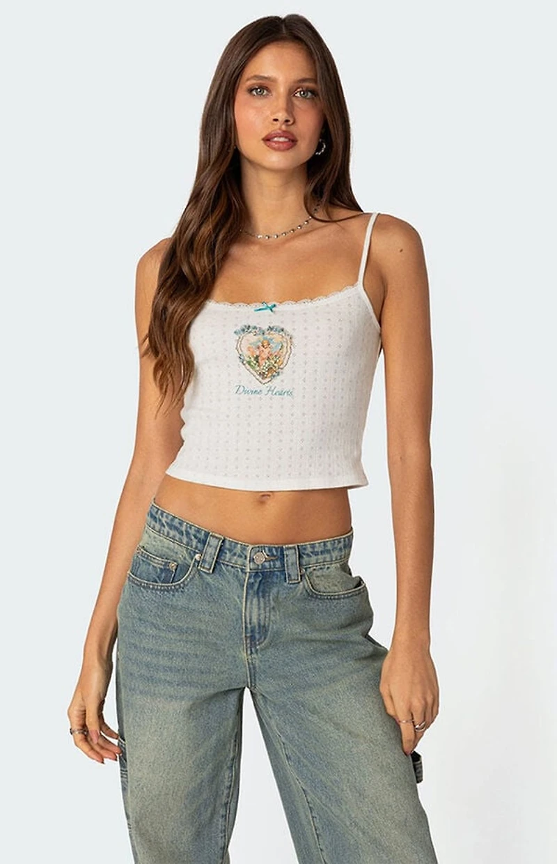 Edikted Divine Hearts Pointelle Tank Top