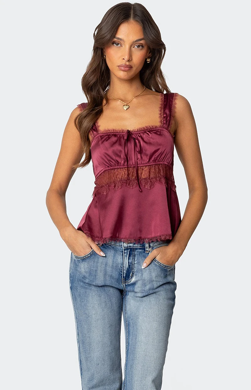 Edikted Loryn Lacey Satin Effect Top