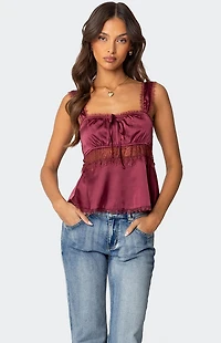 Edikted Loryn Lacey Satin Effect Top