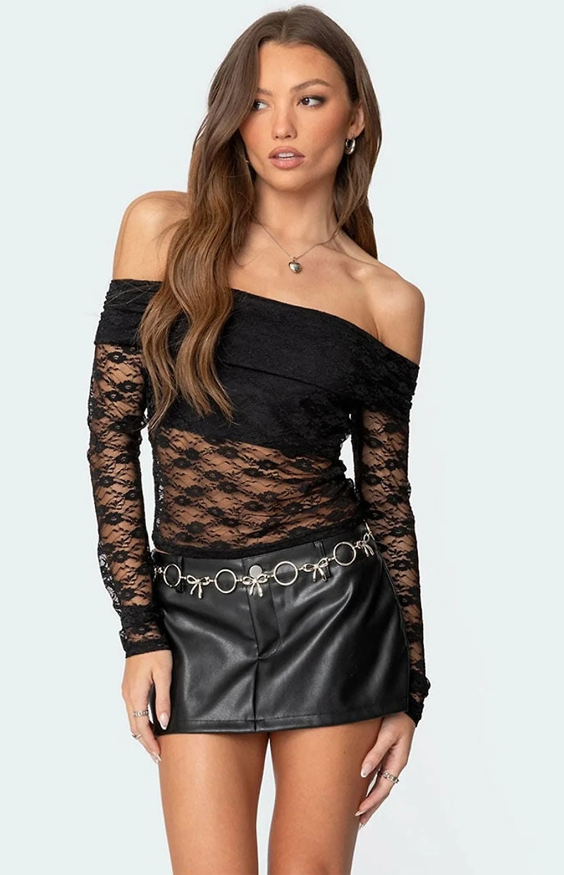 Edikted Elysia Fold Over Sheer Lace Top