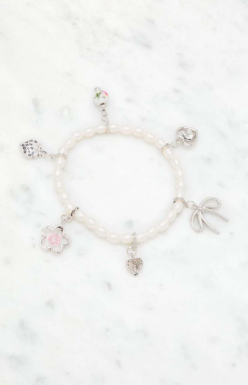 LA Hearts Pearl Charm Bracelet