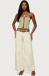 Edikted Bead Cut Out Strapless Knit Top