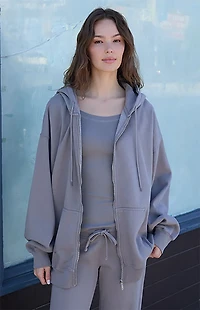John Galt Light Gray Christy Full Zip Oversized Hoodie
