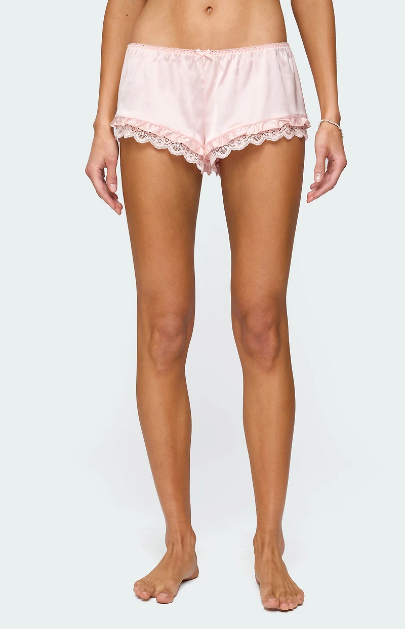 Edikted Clair Ruffle Lacey Satin Effect Shorts