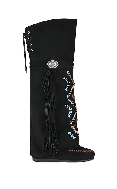 AZALEA WANG Women's Edmund Faux Suede Flat Moccasin Boots