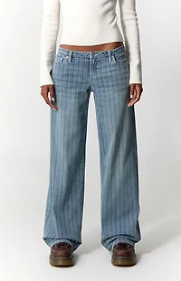 Pacsun Kaia Ultimate Low Rise Baggy Jeans Stretch Striped Light Blue