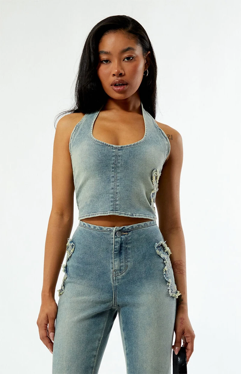 Playboy By PacSun Denim Halter Top