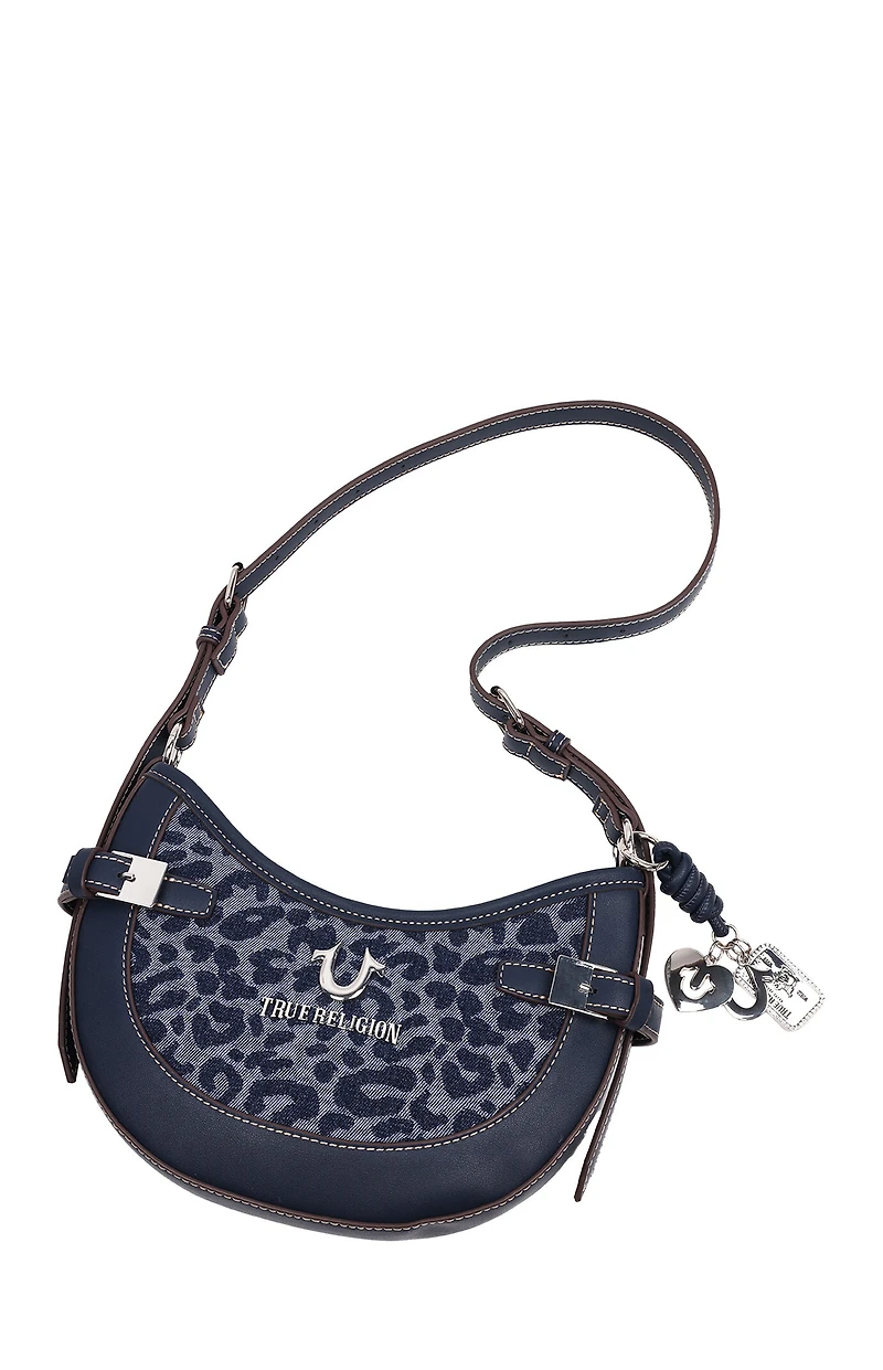 True Religion Blake Leopard Denim Belted Hobo Bag