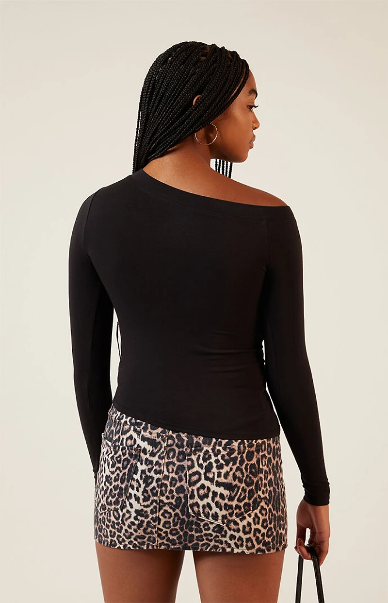 Est. PAC 1980 Gathered Square Neck Tie Long Sleeve Top