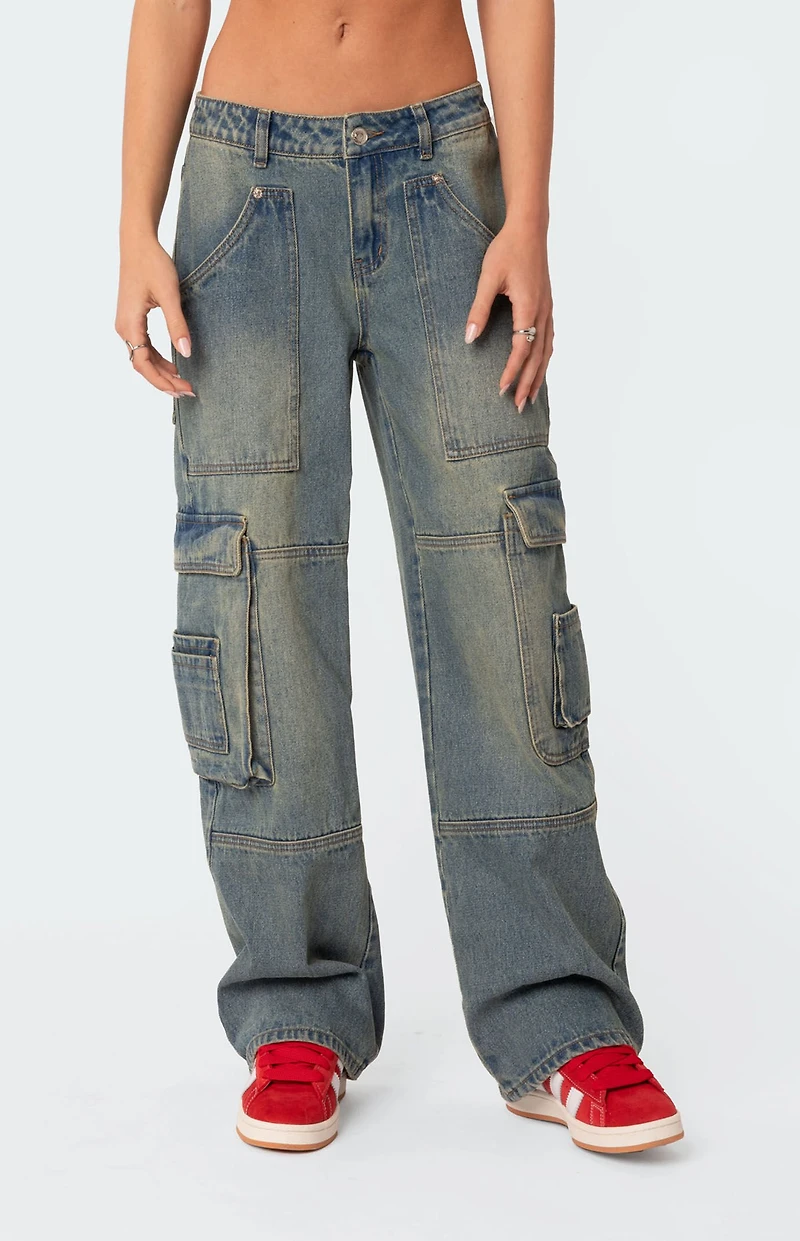 Edikted Westie Low Rise Washed Cargo Jeans