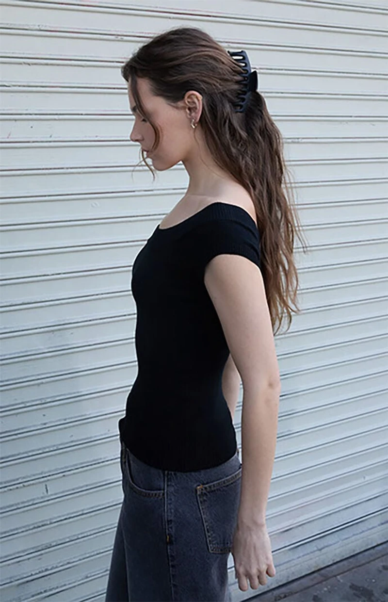 John Galt Black Ginny Knit Off-The-Shoulder Top