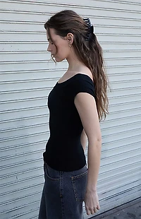 John Galt Black Ginny Knit Off-The-Shoulder Top