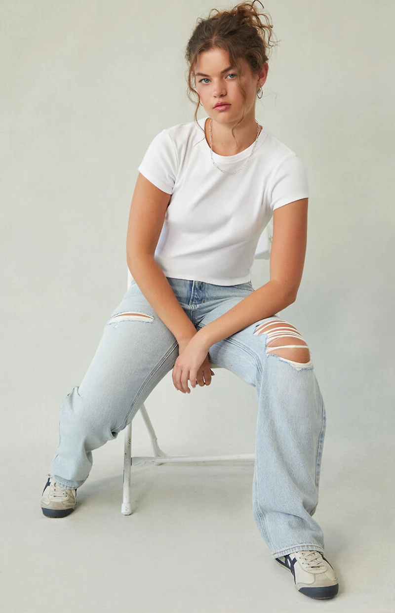 Pacsun Jordyn Low Rise Straight Leg Jeans Ripped Light Indigo