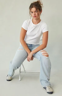Pacsun Jordyn Low Rise Straight Leg Jeans Ripped Light Indigo