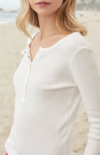 John Galt White Athern Thermal Ribbed Long Sleeve Top