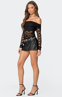 Edikted Elysia Fold Over Sheer Lace Top