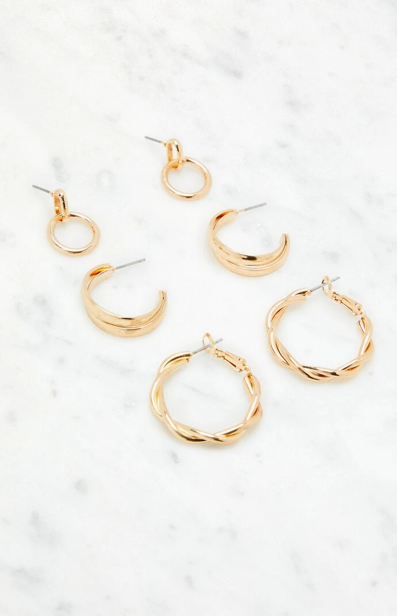 LA Hearts 3 Pack Variety Hoop Earrings