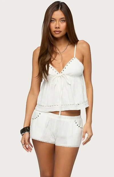Edikted Kaydee Studded Textured Woven Babydoll Top