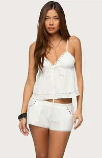 Edikted Kaydee Studded Textured Woven Babydoll Top