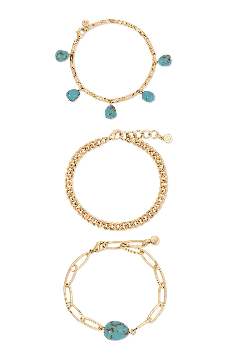Ettika 3 Pack Turquoise Nugget Bracelets