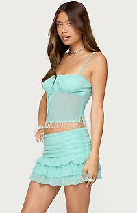 Edikted Enya Fringed Sheer Mesh Top