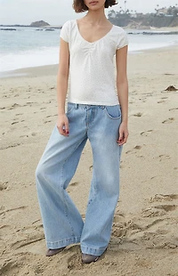 John Galt White Floral Gina Cinched Top