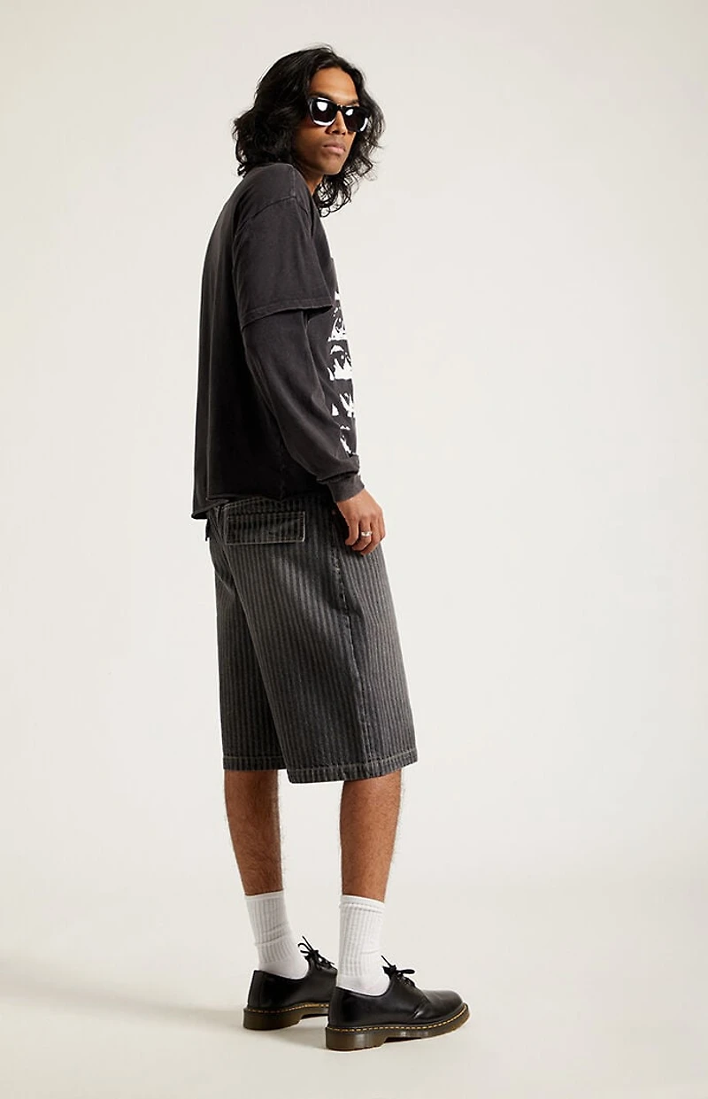 Pacsun Austin Extreme Baggy Denim Shorts Pinstripe Washed Black