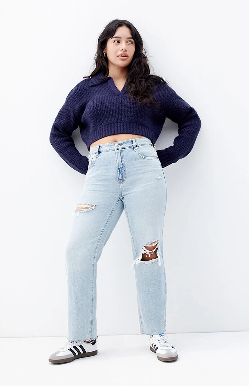 Pacsun '90s Straight Leg Jeans Stretch Ripped Light Indigo