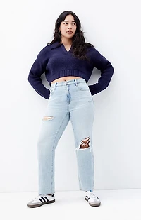 Pacsun '90s Straight Leg Jeans Stretch Ripped Light Indigo