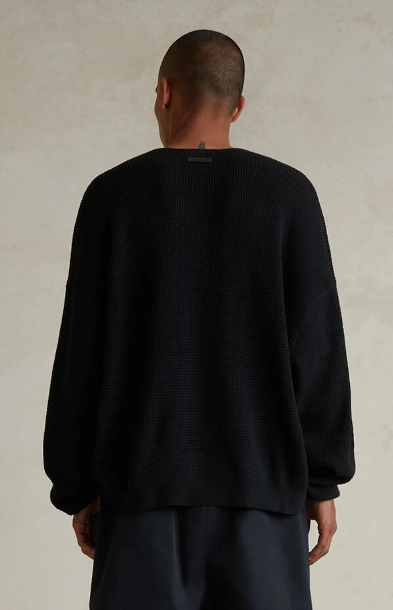Fear of God ESSENTIALS Jet Black Waffle Knit Long Sleeve T-Shirt