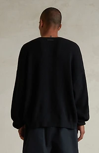 Fear of God ESSENTIALS Jet Black Waffle Knit Long Sleeve T-Shirt